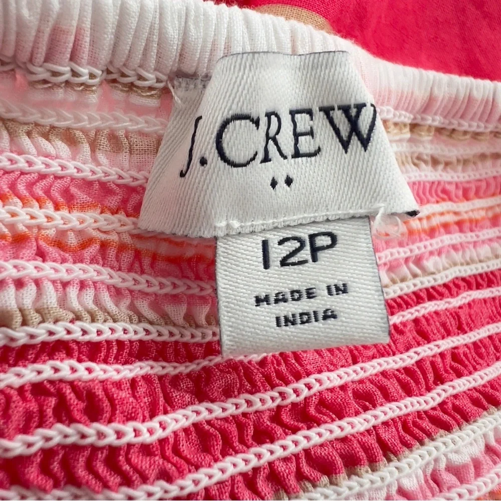J. Crew Factory Pink White Striped Ruffle Feminine Midi Dress Women’s 12 Petite - Picture 7 of 13